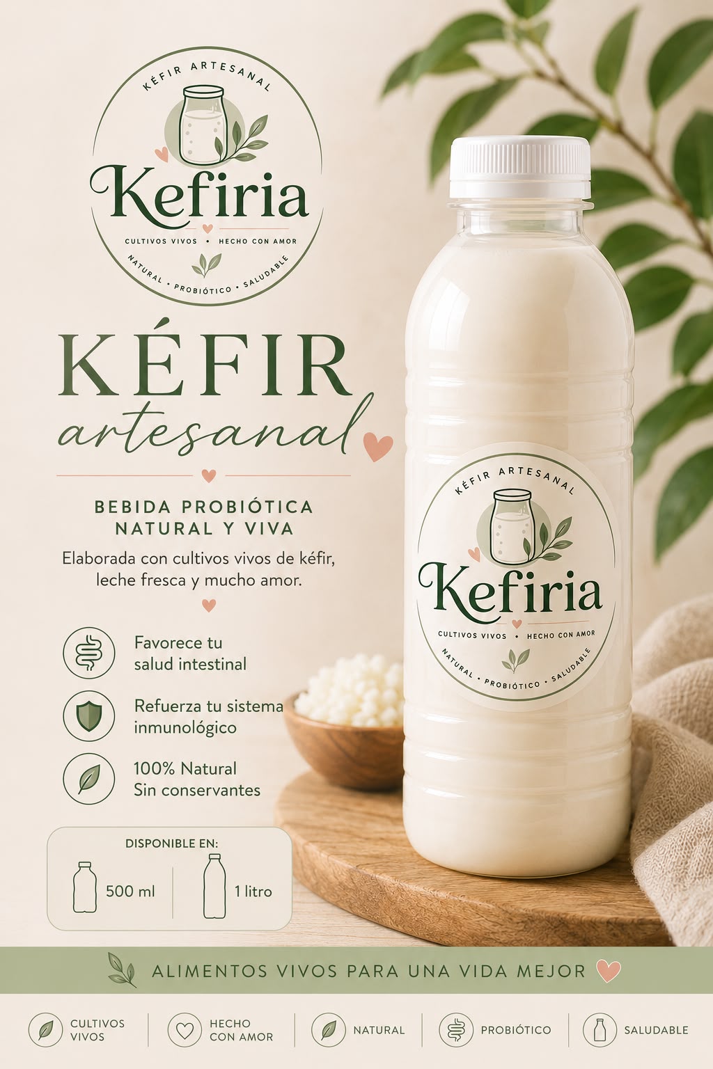 Botella de kéfir artesanal Kefiria